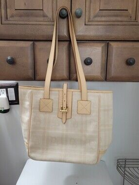 Dooney & Bourke Cream Canvas Tote with Tan Leather Trim